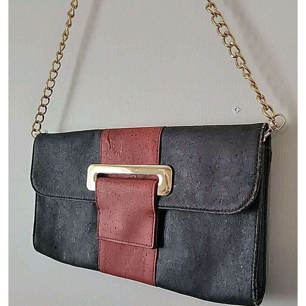 Queork New Orleans Vegan Purse Chain Strap Clutch Bag Black Red Gold
